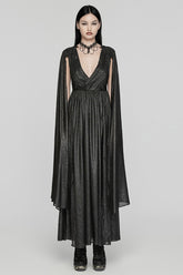 Black V Collar Lace-Up Plunging Ball Gown Women's Gothic Dress